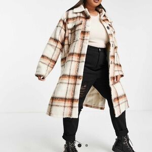 Wednesday's Girl Curve longline coat in vintage check